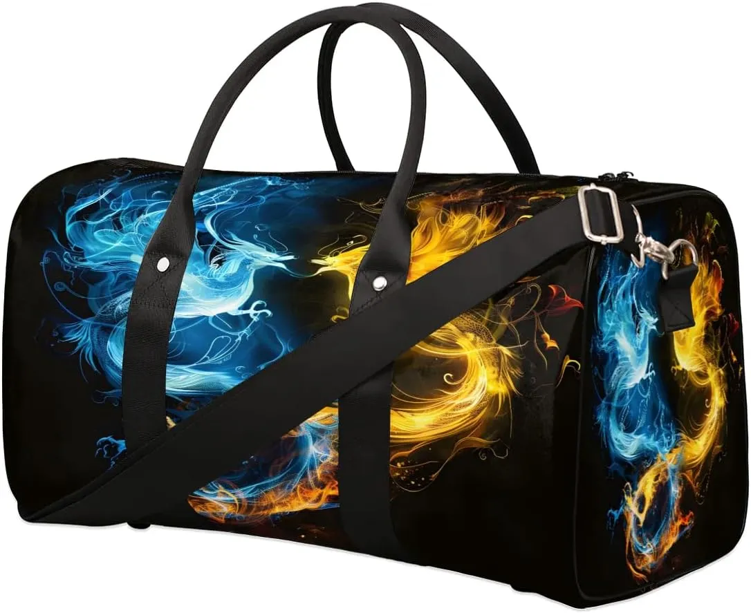 Yzrwebo Phoenix Travel Duffle Bag for Men Women Yellow Blue Phoenix Overnight Weekender Bag Foldable Travel Duffel Bag Large Sports Gym Bag Waterproof Luggage Tote Bag Tear Resistant