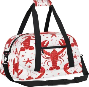Yzrwebo Red Crayfish Starfish Kids Gym Sport Bag for Boys Girls, Ocean Theme Travel Duffle Bag Gymnastics Dance Bag Teen Weekender Overnight Carry on Tote Bags