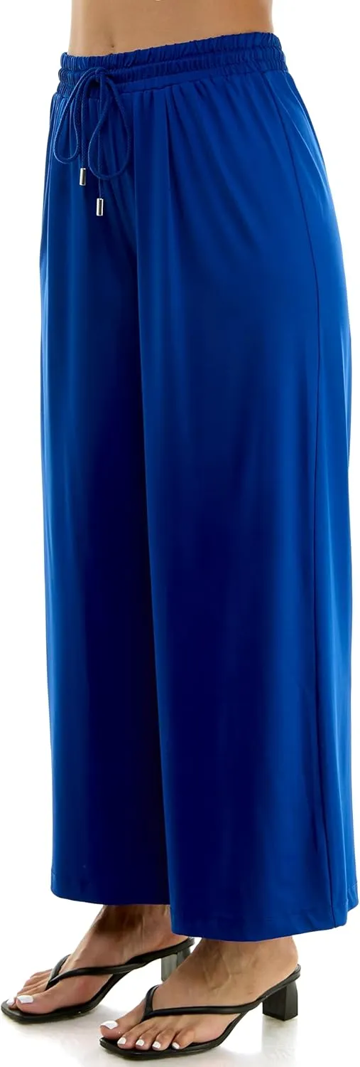 Zac & Rachel Women's Wide Leg Pull on Dty Knit Pant with Elastic Waist and Self Adjustable Tie Belt
