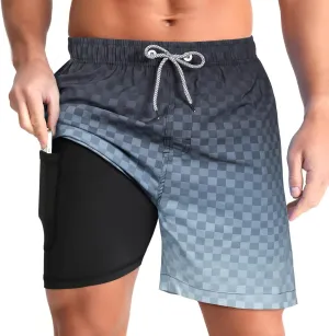 zeetoo Mens Swim Trunks with Compression Liner 5" Inseam Quick Dry Beach Shorts with Zipper Pockets