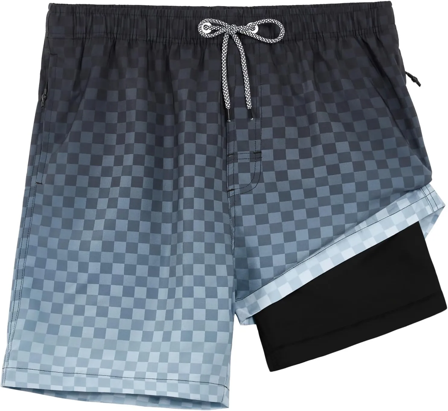 zeetoo Mens Swim Trunks with Compression Liner 5" Inseam Quick Dry Beach Shorts with Zipper Pockets