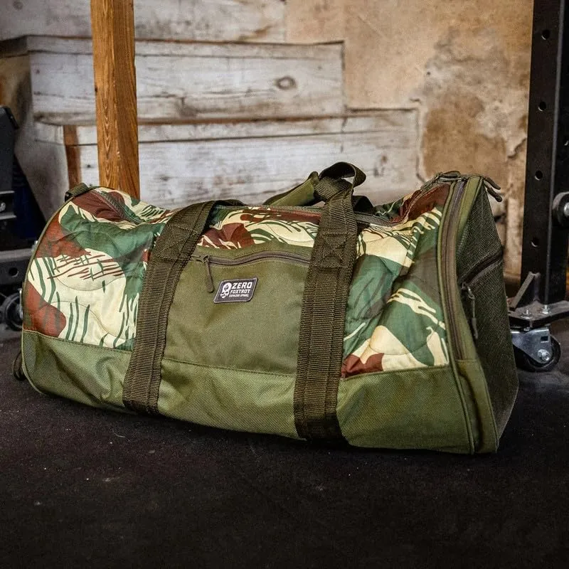 Zero Foxtrot Woobie Duffle Bag, large gym, travel, camping, overnight bag for men and women, military, tactical duffle with shoe compartment – 60L - Frogskin Jungle Camoflouge