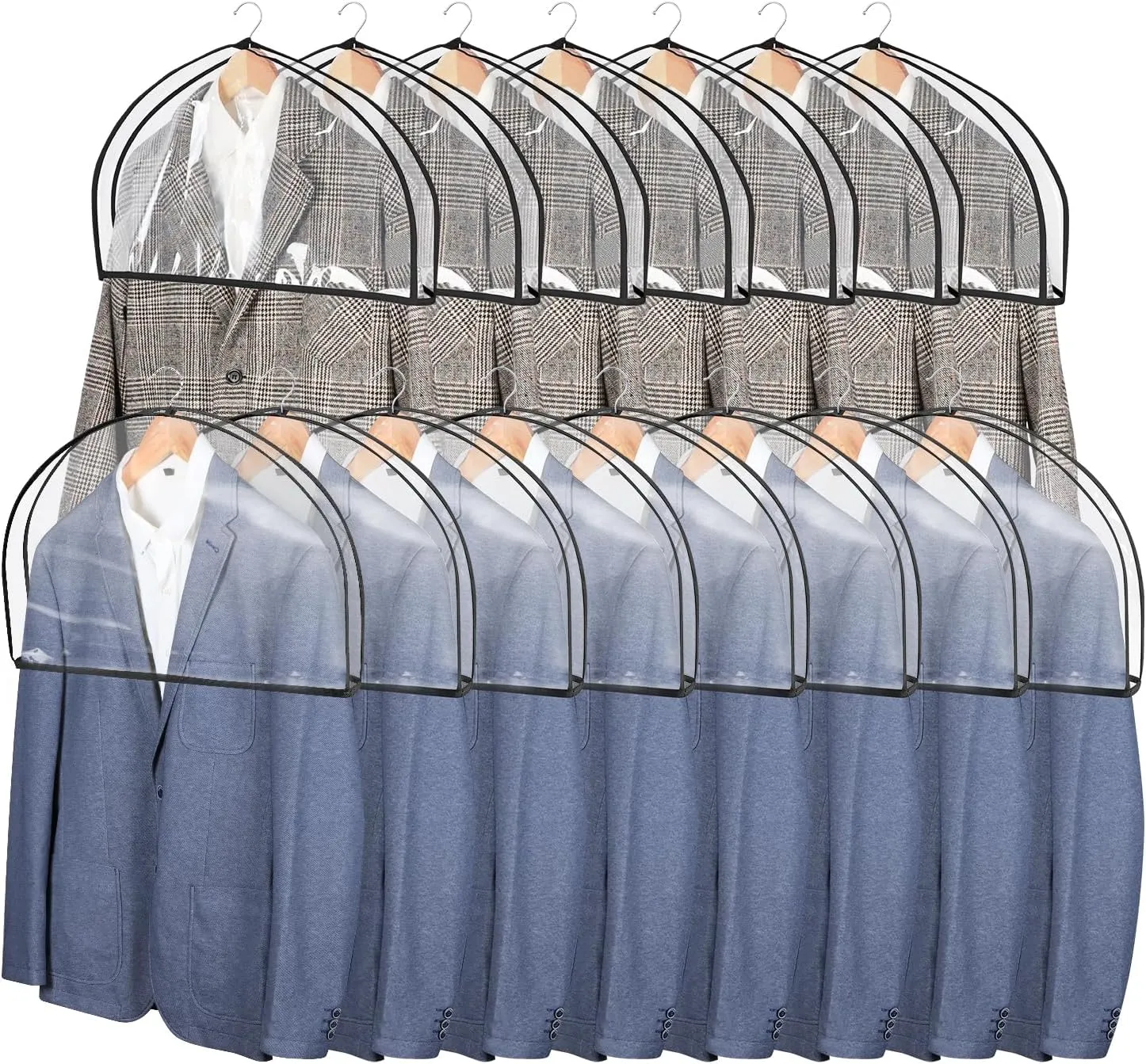 Zilink Clear Shoulder Covers for Clothes (Set of 15) Breathable Clothes Covers Dust Covers for Hanging Clothes with 2" Gusset for Suit, Coats, Jackets（Black）