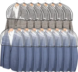 Zilink Clear Shoulder Covers for Clothes (Set of 15) Breathable Clothes Covers Dust Covers for Hanging Clothes with 2" Gusset for Suit, Coats, Jackets（Black）