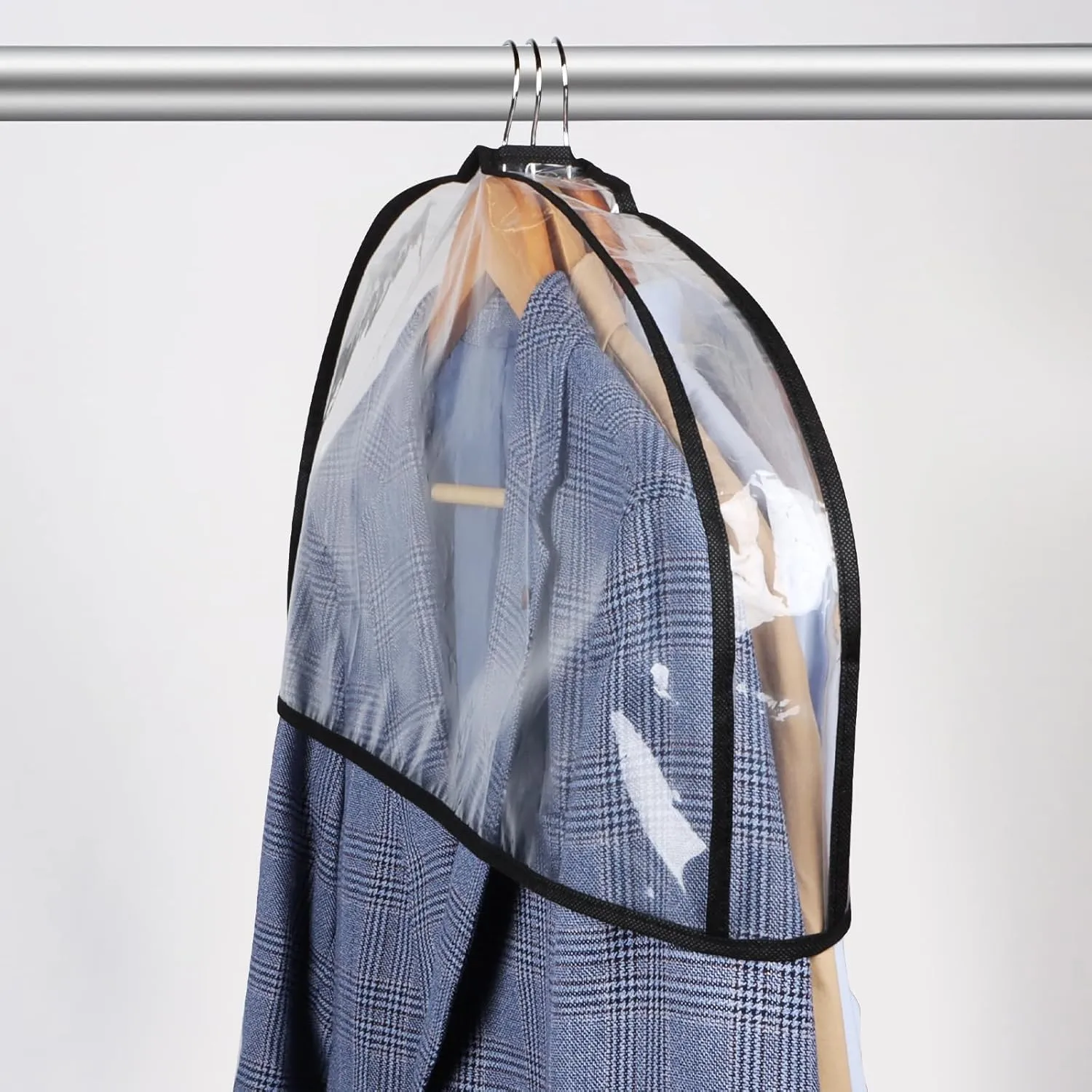 Zilink Clear Shoulder Covers for Clothes (Set of 15) Breathable Clothes Covers Dust Covers for Hanging Clothes with 2" Gusset for Suit, Coats, Jackets（Black）