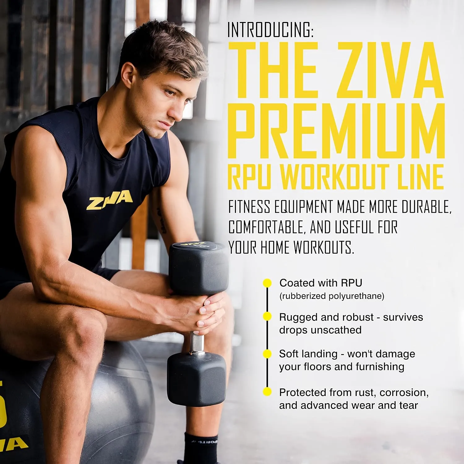 ZIVA Premium Hex Dumbbells – Commercial Grade Rubber Urethane Coated Free Weights for Strength Training, Weightlifting, Home Gym – Durable Steel Core – Sold in Pairs (25–50 Ship by Piece)