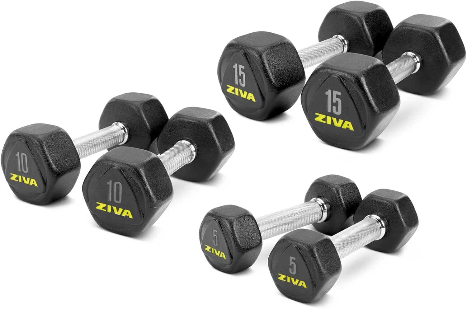 ZIVA Premium Hex Dumbbells – Commercial Grade Rubber Urethane Coated Free Weights for Strength Training, Weightlifting, Home Gym – Durable Steel Core – Sold in Pairs (25–50 Ship by Piece)