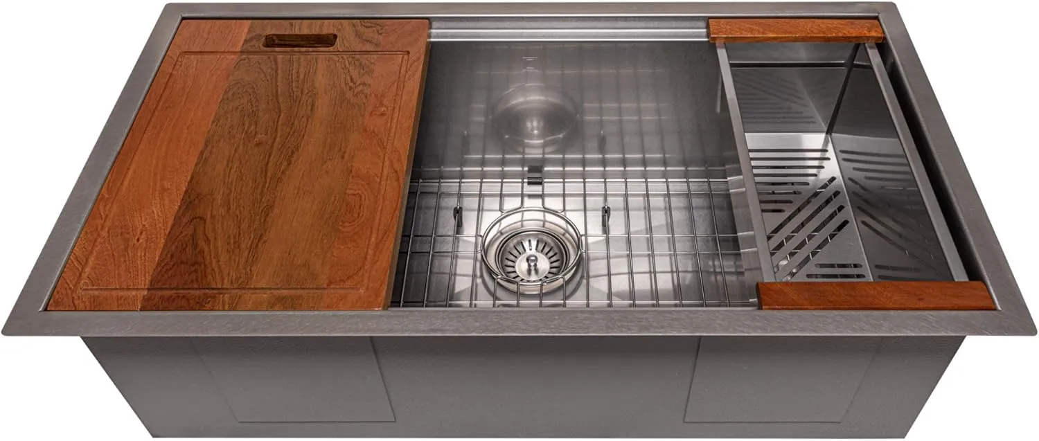 ZLINE 33 in. Garmisch Undermount Single Bowl Satin Stainless Steel Kitchen Sink with Bottom Grid and Accessories (SLS-33S)
