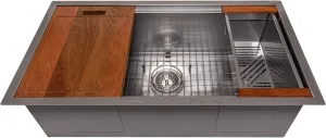 ZLINE 33 in. Garmisch Undermount Single Bowl Satin Stainless Steel Kitchen Sink with Bottom Grid and Accessories (SLS-33S)