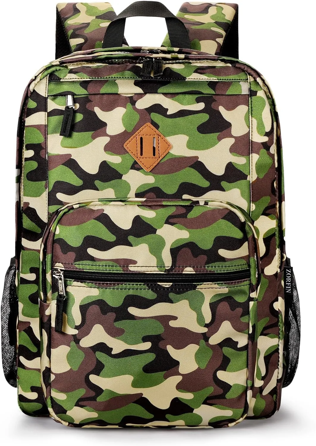 ZORFIN 26L Backpack for School, College, and Travel: Water Resistant Bookbag with 8 Compartments - Buckshot Camo