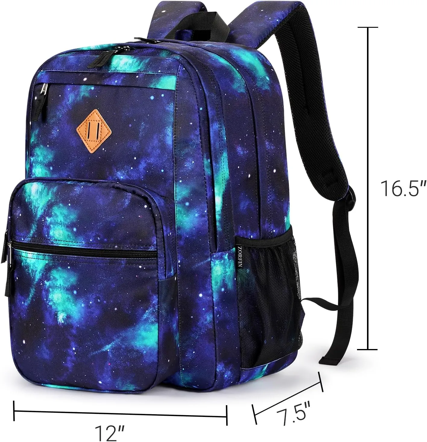ZORFIN 26L Backpack for School, College, and Travel: Water Resistant Bookbag with 8 Compartments - Cyberspace Galaxy