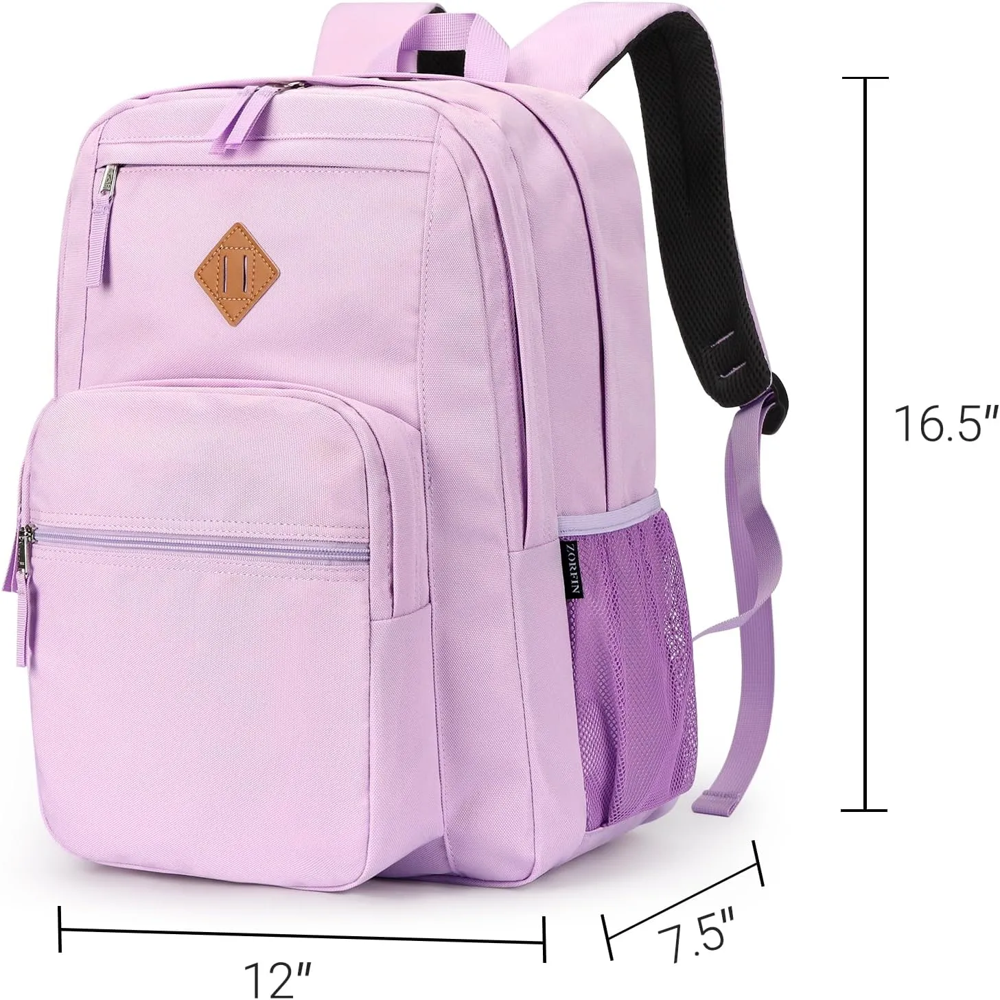 ZORFIN 26L Backpack for School, College, and Travel: Water Resistant Bookbag with 8 Compartments - Light Purple
