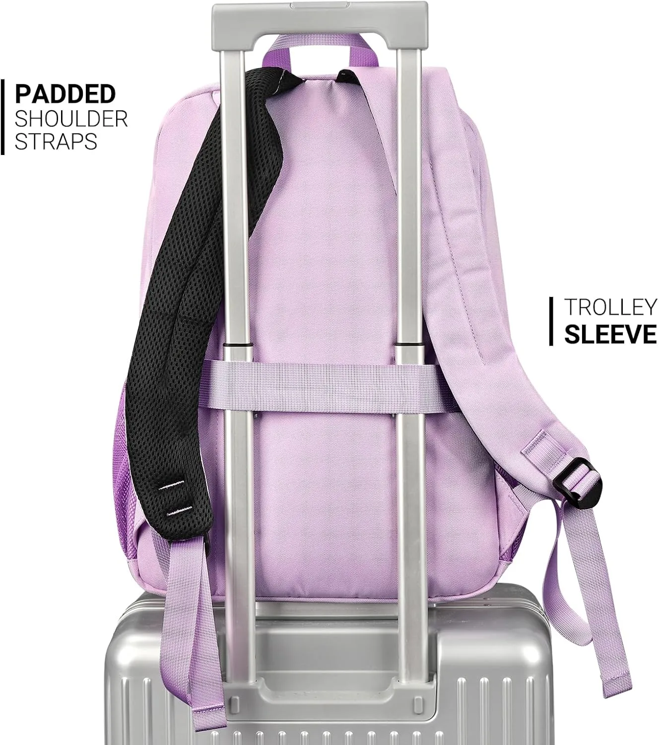 ZORFIN 26L Backpack for School, College, and Travel: Water Resistant Bookbag with 8 Compartments - Light Purple