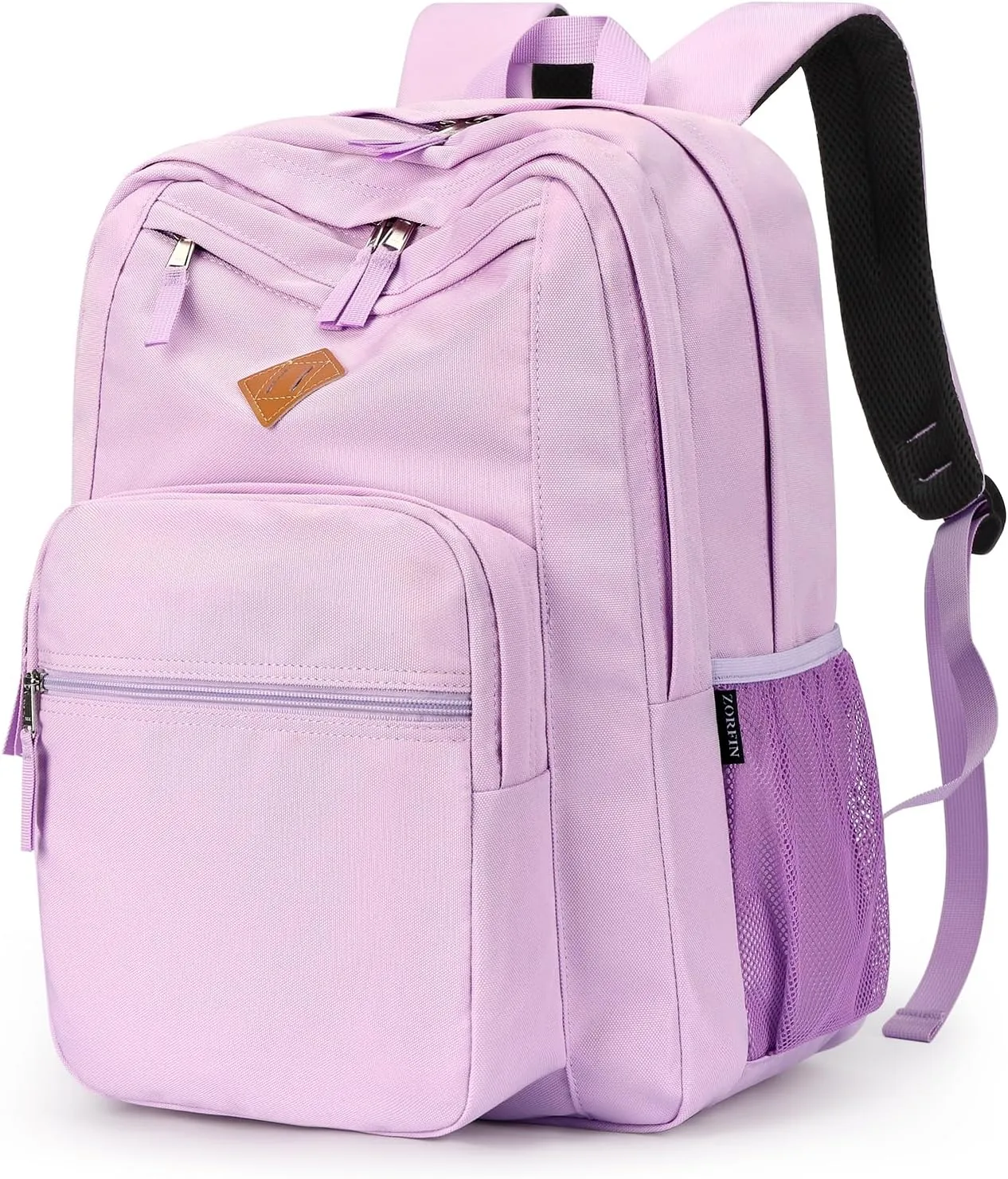 ZORFIN 26L Backpack for School, College, and Travel: Water Resistant Bookbag with 8 Compartments - Light Purple