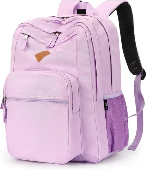 ZORFIN 26L Backpack for School, College, and Travel: Water Resistant Bookbag with 8 Compartments - Light Purple