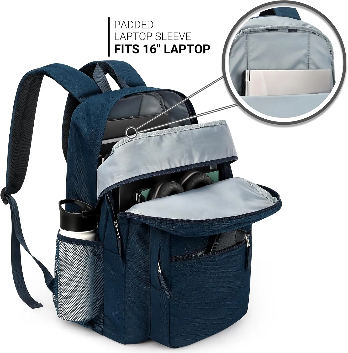 ZORFIN 36L Backpack for School, College, and Travel: Water Resistant Bookbag with 8 Compartments - Steel blue