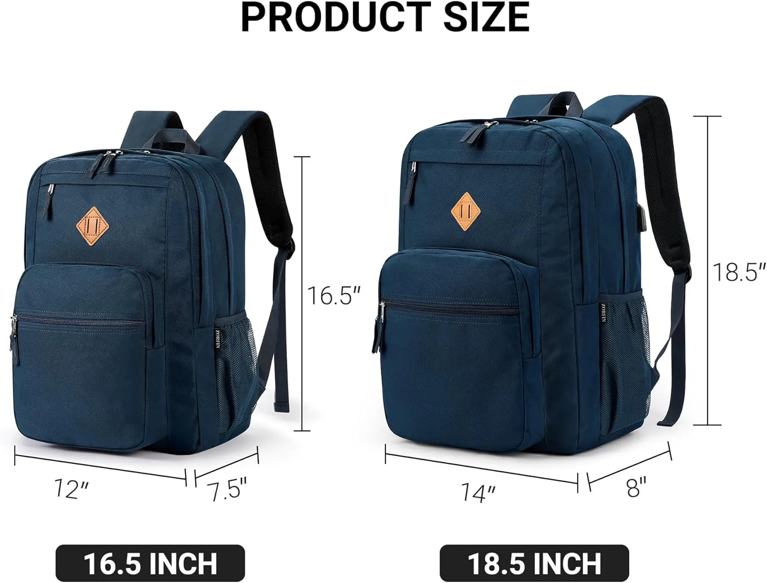 ZORFIN 36L Backpack for School, College, and Travel: Water Resistant Bookbag with 8 Compartments - Steel blue