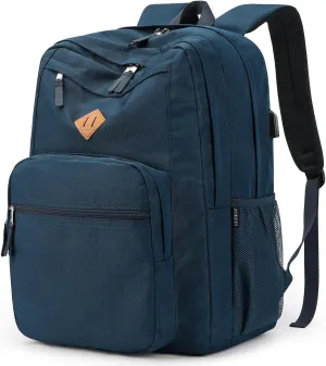 ZORFIN 36L Backpack for School, College, and Travel: Water Resistant Bookbag with 8 Compartments - Steel blue